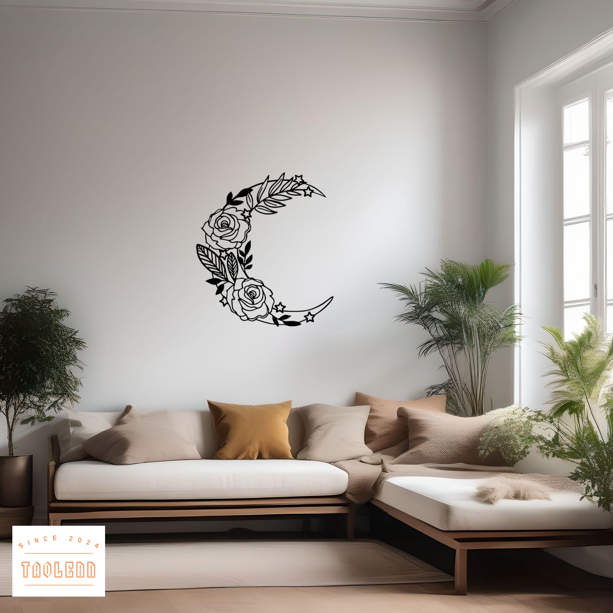 Lune fleuris - Décoration Murale en Aluminium