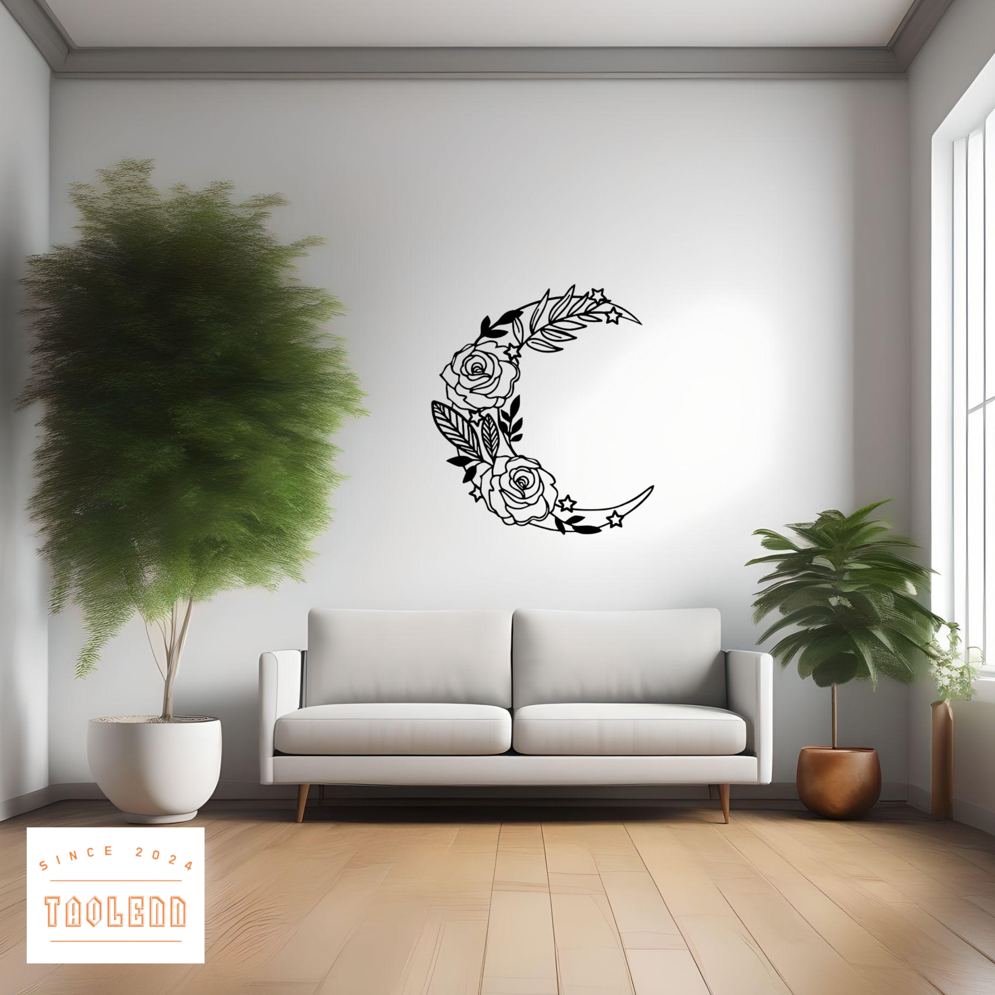 Lune fleuris - Décoration Murale en Aluminium